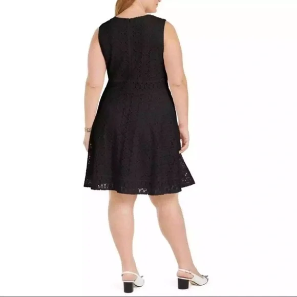 NWT CHARTER CLUB Fit & Flare Lace Overlay Black Knee Length Dress Plus Size 4X - Picture 3 of 10